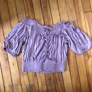 Pink Lavender Short Sleeve Peasant Crop Top